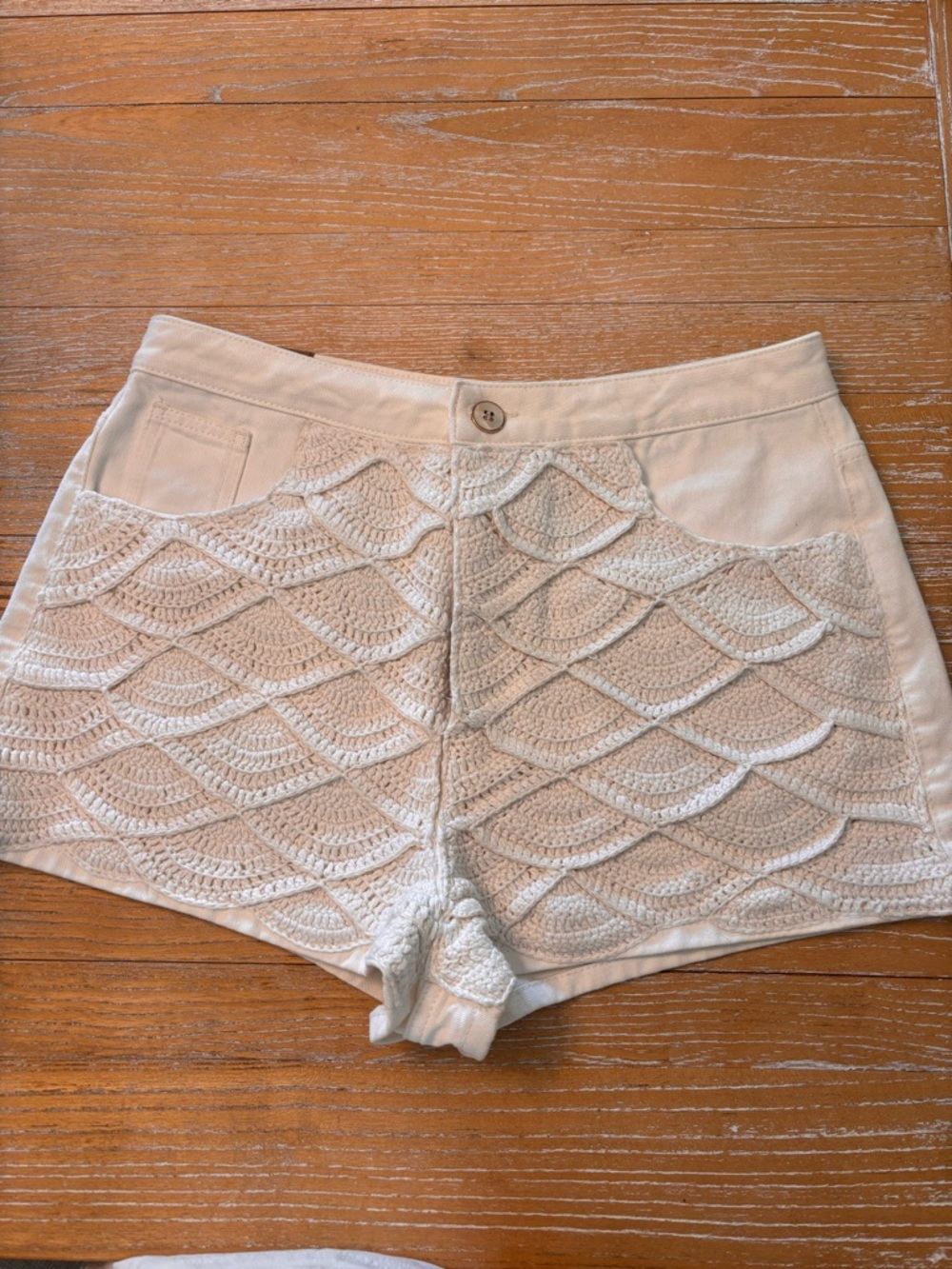 FARM Rio Cream Crochet High-Waist Shorts